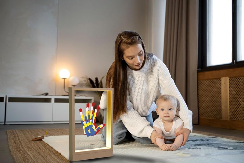 CHERRY CHEERS Family Handprint Kit with Light, Handprint Keepsake Frame, Wooden Led Light, Easy Install, No Need Screw etc, Non-Toxic Paints (White) - Image 4